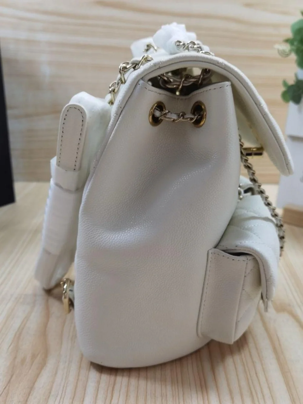 White Quilted Women’s Shoulder Bag with Gold Hardware